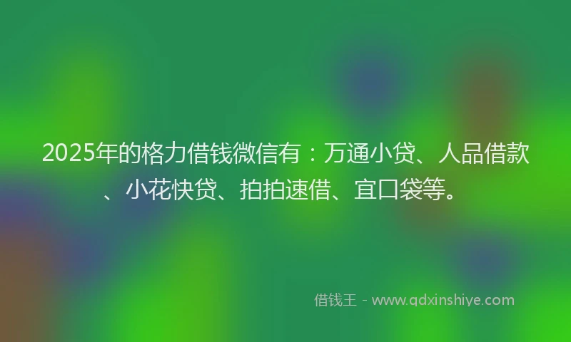 2025年的格力借钱微信有：万通小贷、人品借款、小花快贷、拍拍速借、宜口袋等。