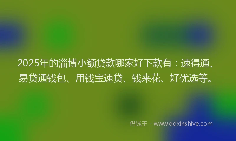 2025年的淄博小额贷款哪家好下款有：速得通、易贷通钱包、用钱宝速贷、钱来花、好优选等。