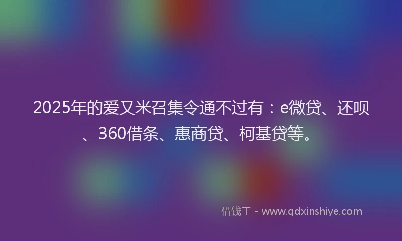 2025年的爱又米召集令通不过有：e微贷、还呗、360借条、惠商贷、柯基贷等。