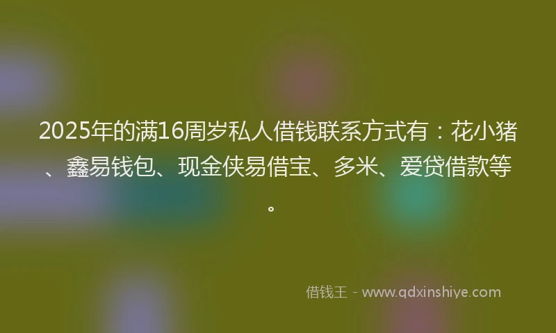2025年的满16周岁私人借钱联系方式有：花小猪、鑫易钱包、现金侠易借宝、多米、爱贷借款等。