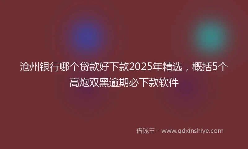 沧州银行哪个贷款好下款2025年精选，概括5个高炮双黑逾期必下款软件