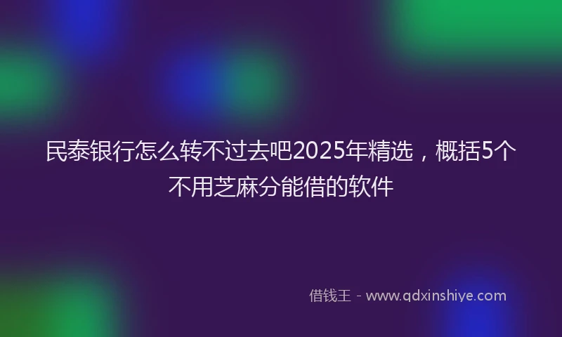 民泰银行怎么转不过去吧2025年精选，概括5个不用芝麻分能借的软件