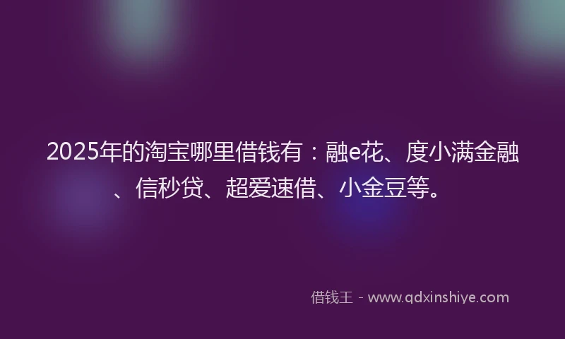 2025年的淘宝哪里借钱有：融e花、度小满金融、信秒贷、超爱速借、小金豆等。
