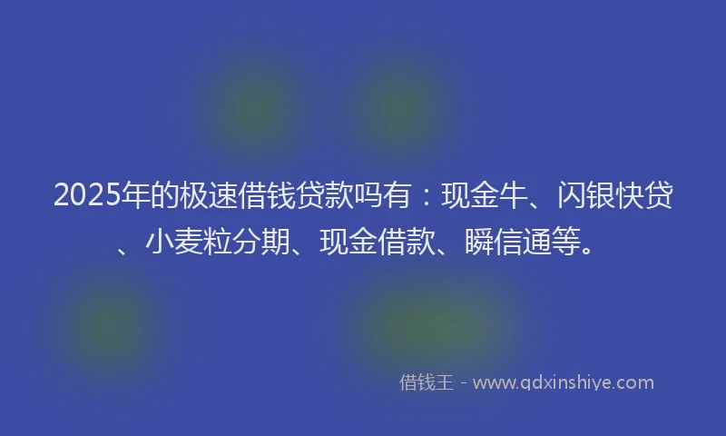 2025年的极速借钱贷款吗有：现金牛、闪银快贷、小麦粒分期、现金借款、瞬信通等。
