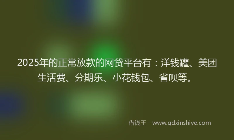 2025年的正常放款的网贷平台有：洋钱罐、美团生活费、分期乐、小花钱包、省呗等。