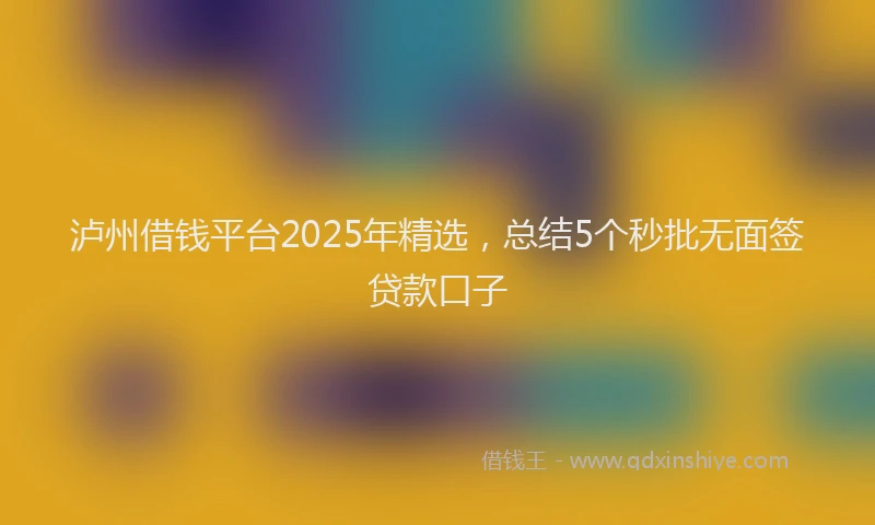 泸州借钱平台2025年精选，总结5个秒批无面签贷款口子