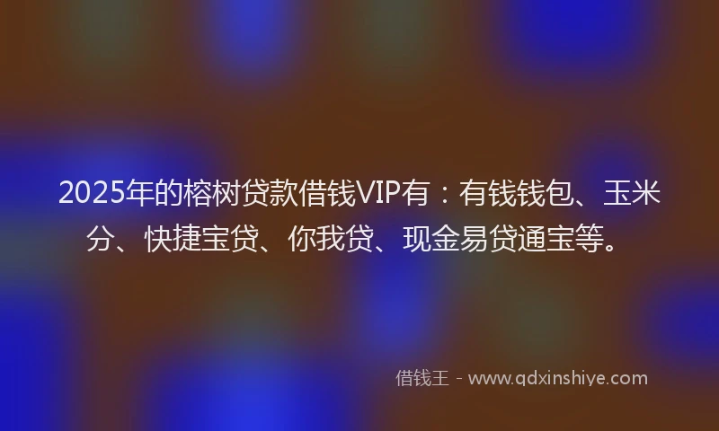 2025年的榕树贷款借钱VIP有：有钱钱包、玉米分、快捷宝贷、你我贷、现金易贷通宝等。