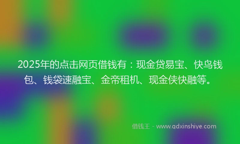 2025年的点击网页借钱有：现金贷易宝、快鸟钱包、钱袋速融宝、金帝租机、现金侠快融等。