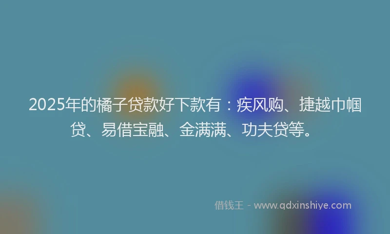 2025年的橘子贷款好下款有：疾风购、捷越巾帼贷、易借宝融、金满满、功夫贷等。