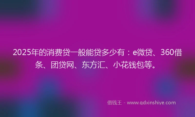 2025年的消费贷一般能贷多少有：e微贷、360借条、团贷网、东方汇、小花钱包等。