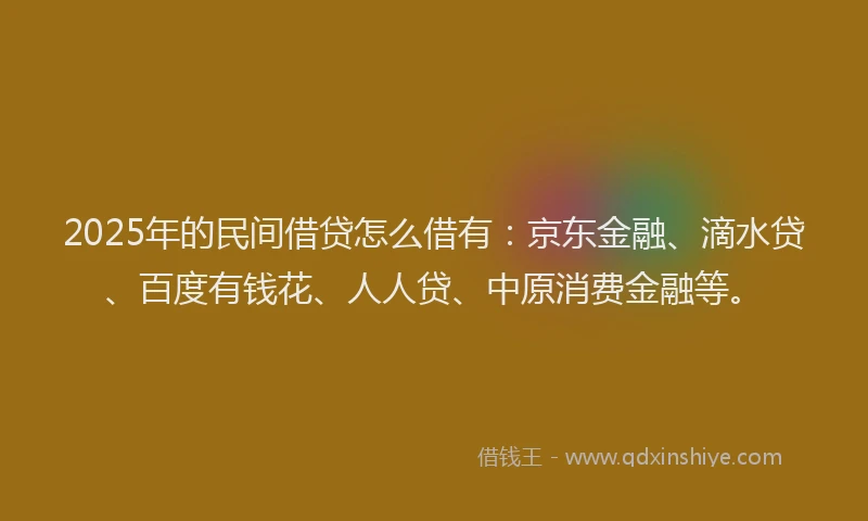 2025年的民间借贷怎么借有：京东金融、滴水贷、百度有钱花、人人贷、中原消费金融等。
