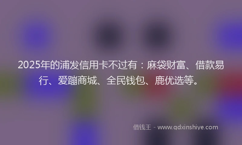 2025年的浦发信用卡不过有：麻袋财富、借款易行、爱蹦商城、全民钱包、鹿优选等。
