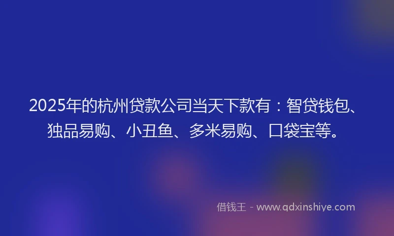 2025年的杭州贷款公司当天下款有：智贷钱包、独品易购、小丑鱼、多米易购、口袋宝等。