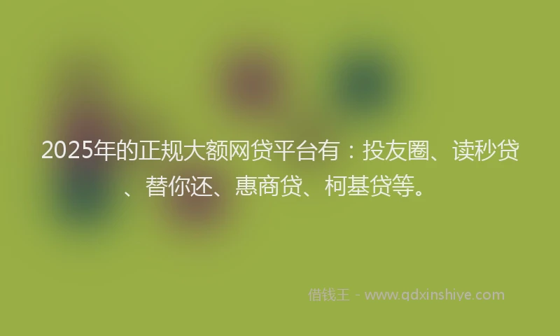 2025年的正规大额网贷平台有：投友圈、读秒贷、替你还、惠商贷、柯基贷等。
