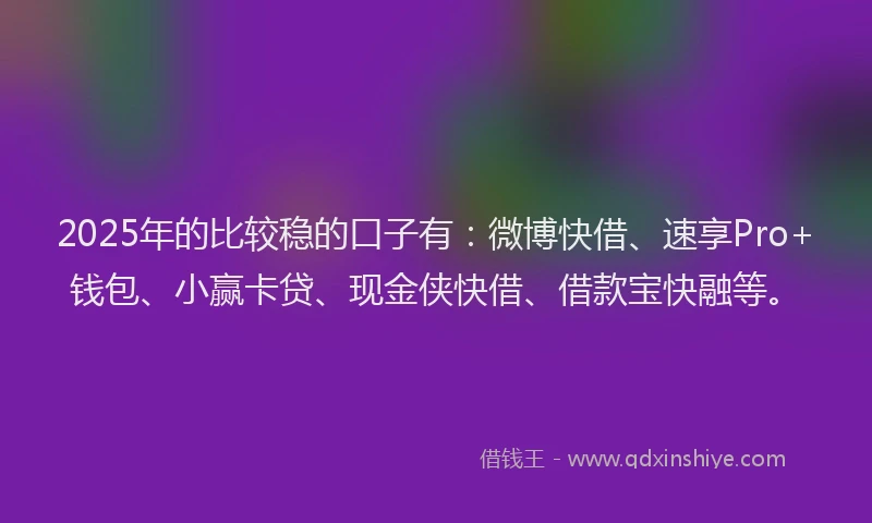 2025年的比较稳的口子有：微博快借、速享Pro+钱包、小赢卡贷、现金侠快借、借款宝快融等。