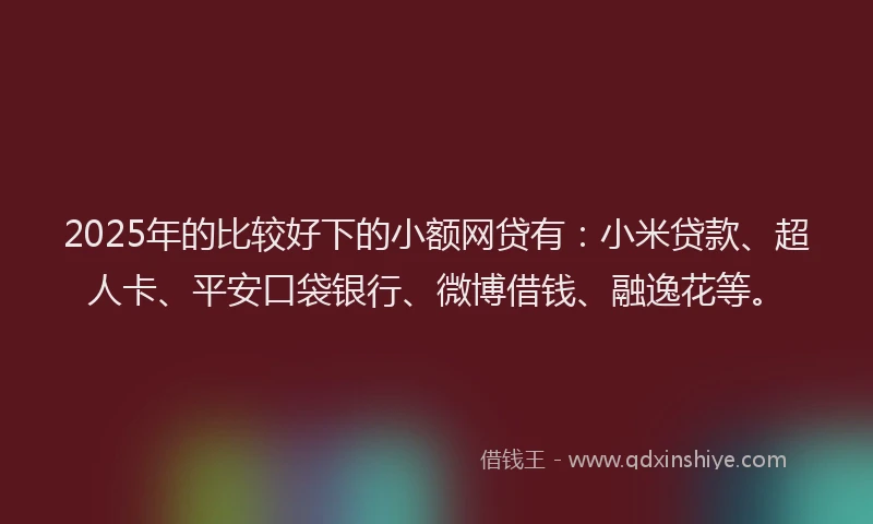 2025年的比较好下的小额网贷有：小米贷款、超人卡、平安口袋银行、微博借钱、融逸花等。