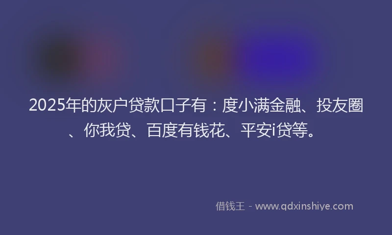 2025年的灰户贷款口子有：度小满金融、投友圈、你我贷、百度有钱花、平安i贷等。