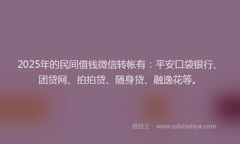 2025年的民间借钱微信转帐有：平安口袋银行、团贷网、拍拍贷、随身贷、融逸花等。