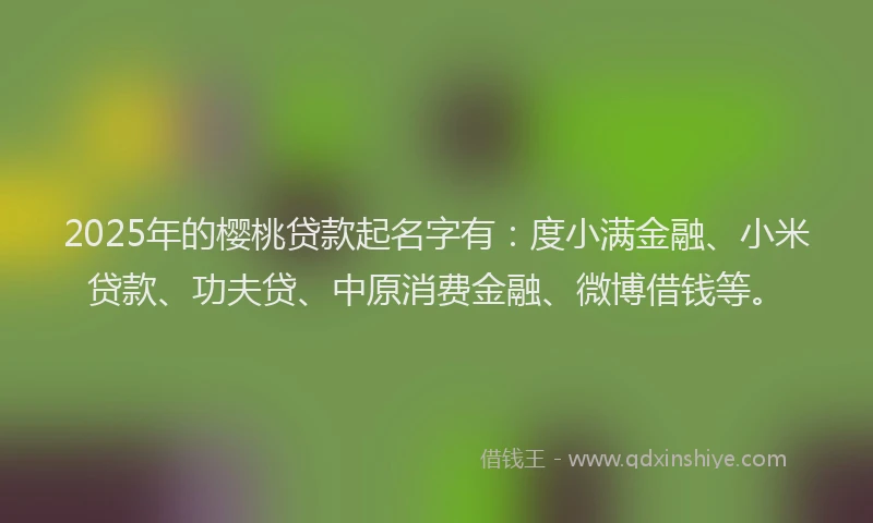 2025年的樱桃贷款起名字有：度小满金融、小米贷款、功夫贷、中原消费金融、微博借钱等。