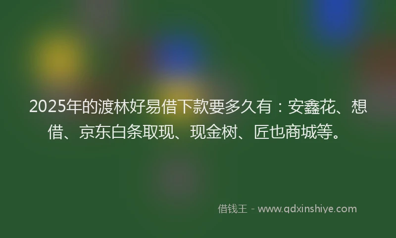 2025年的渡林好易借下款要多久有：安鑫花、想借、京东白条取现、现金树、匠也商城等。