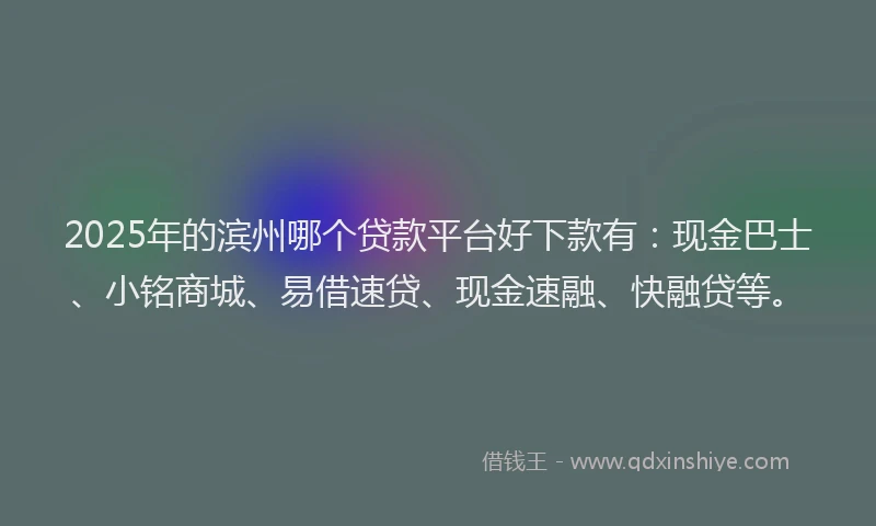 2025年的滨州哪个贷款平台好下款有：现金巴士、小铭商城、易借速贷、现金速融、快融贷等。