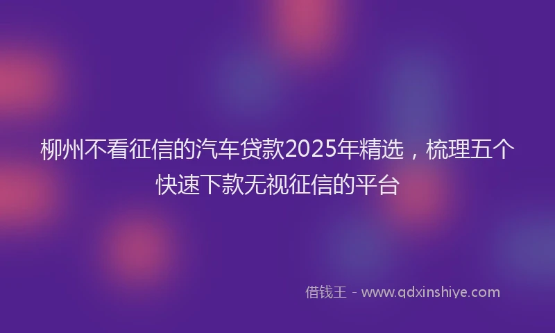 柳州不看征信的汽车贷款2025年精选，梳理五个快速下款无视征信的平台