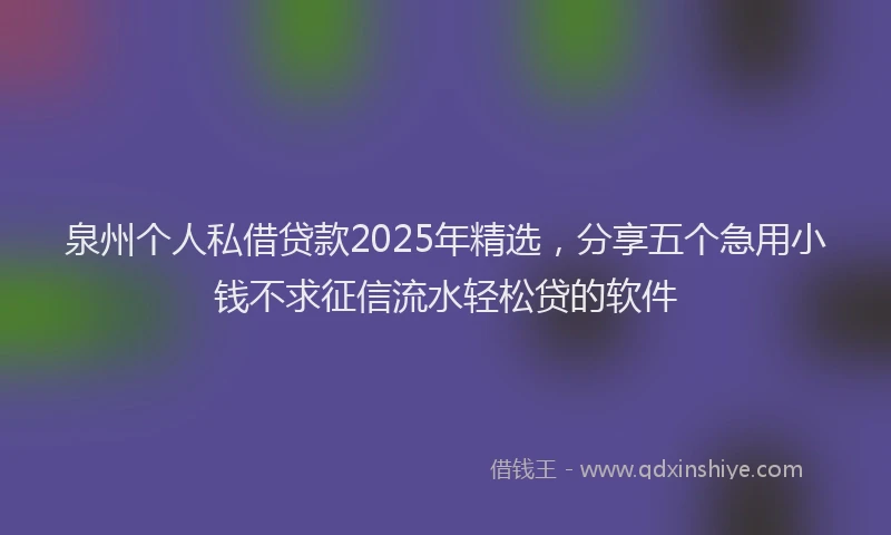 泉州个人私借贷款2025年精选，分享五个急用小钱不求征信流水轻松贷的软件