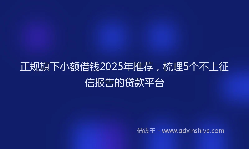 正规旗下小额借钱2025年推荐，梳理5个不上征信报告的贷款平台