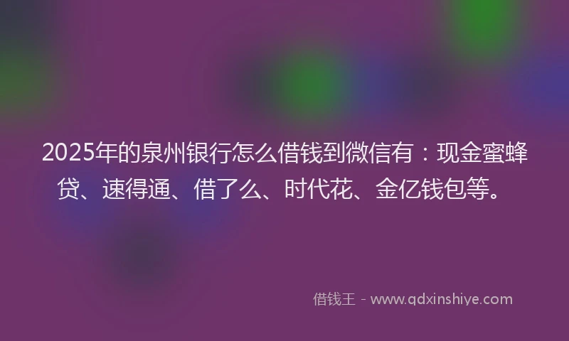 2025年的泉州银行怎么借钱到微信有：现金蜜蜂贷、速得通、借了么、时代花、金亿钱包等。
