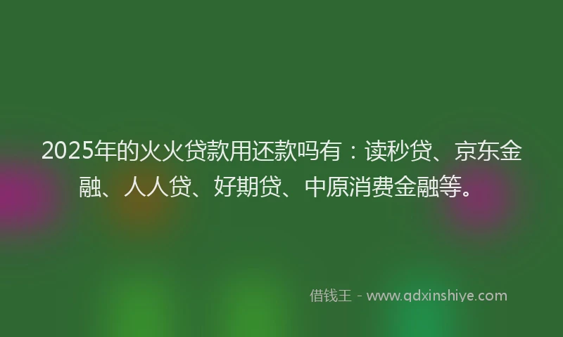 2025年的火火贷款用还款吗有：读秒贷、京东金融、人人贷、好期贷、中原消费金融等。