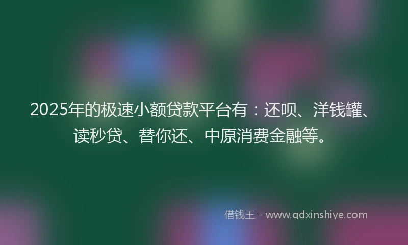 2025年的极速小额贷款平台有：还呗、洋钱罐、读秒贷、替你还、中原消费金融等。