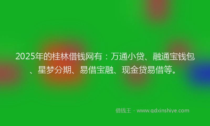 2025年的桂林借钱网有：万通小贷、融通宝钱包、星梦分期、易借宝融、现金贷易借等。