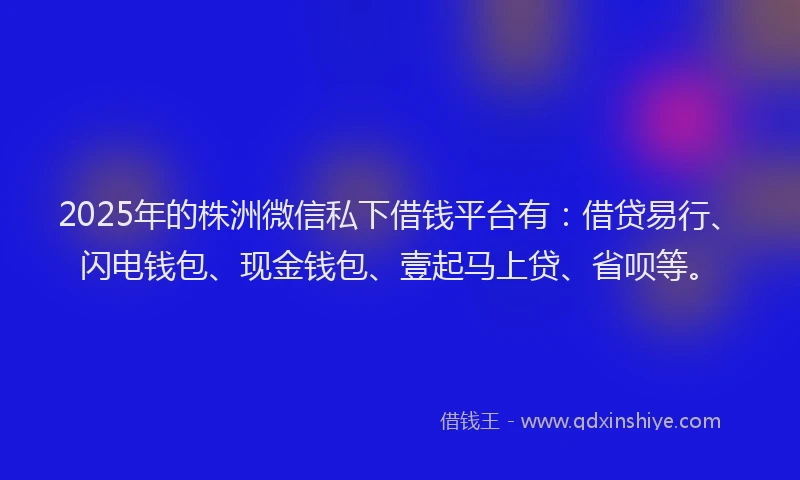 2025年的株洲微信私下借钱平台有：借贷易行、闪电钱包、现金钱包、壹起马上贷、省呗等。