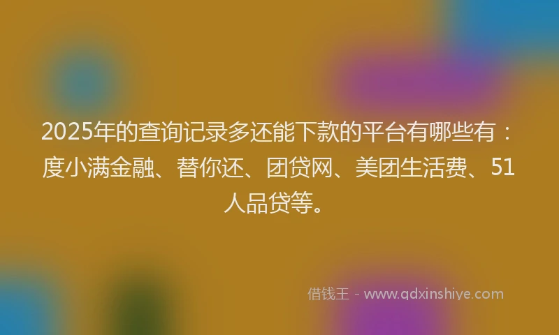 2025年的查询记录多还能下款的平台有哪些有：度小满金融、替你还、团贷网、美团生活费、51人品贷等。