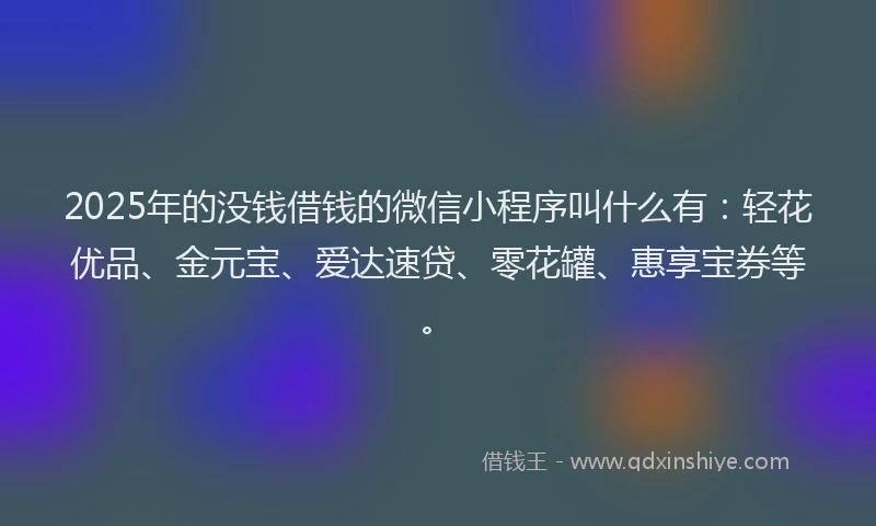 2025年的没钱借钱的微信小程序叫什么有：轻花优品、金元宝、爱达速贷、零花罐、惠享宝券等。