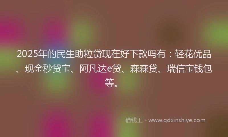 2025年的民生助粒贷现在好下款吗有：轻花优品、现金秒贷宝、阿凡达e贷、森森贷、瑞信宝钱包等。