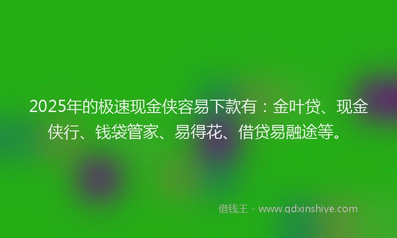2025年的极速现金侠容易下款有：金叶贷、现金侠行、钱袋管家、易得花、借贷易融途等。