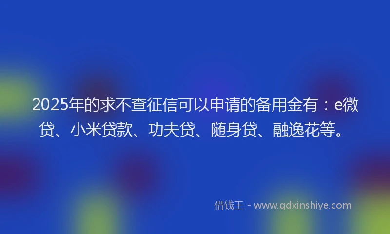 2025年的求不查征信可以申请的备用金有：e微贷、小米贷款、功夫贷、随身贷、融逸花等。