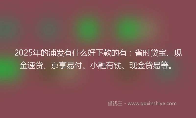 2025年的浦发有什么好下款的有：省时贷宝、现金速贷、京享易付、小融有钱、现金贷易等。