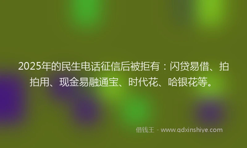 2025年的民生电话征信后被拒有：闪贷易借、拍拍用、现金易融通宝、时代花、哈银花等。