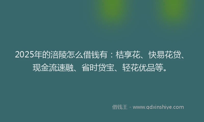 2025年的涪陵怎么借钱有：桔享花、快易花贷、现金流速融、省时贷宝、轻花优品等。