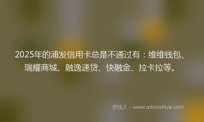 2025年的浦发信用卡总是不通过有：维维钱包、瑞耀商城、融逸速贷、快融金、拉卡拉等。