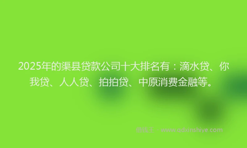 2025年的渠县贷款公司十大排名有：滴水贷、你我贷、人人贷、拍拍贷、中原消费金融等。