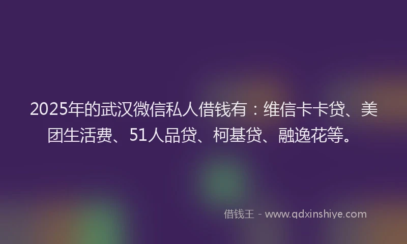 2025年的武汉微信私人借钱有：维信卡卡贷、美团生活费、51人品贷、柯基贷、融逸花等。