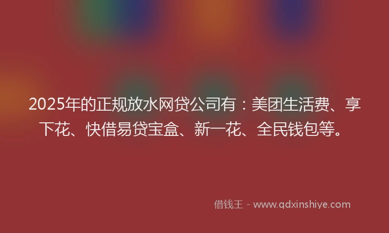2025年的正规放水网贷公司有：美团生活费、享下花、快借易贷宝盒、新一花、全民钱包等。