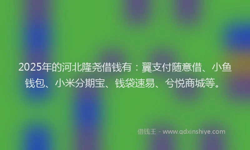 2025年的河北隆尧借钱有：翼支付随意借、小鱼钱包、小米分期宝、钱袋速易、兮悦商城等。