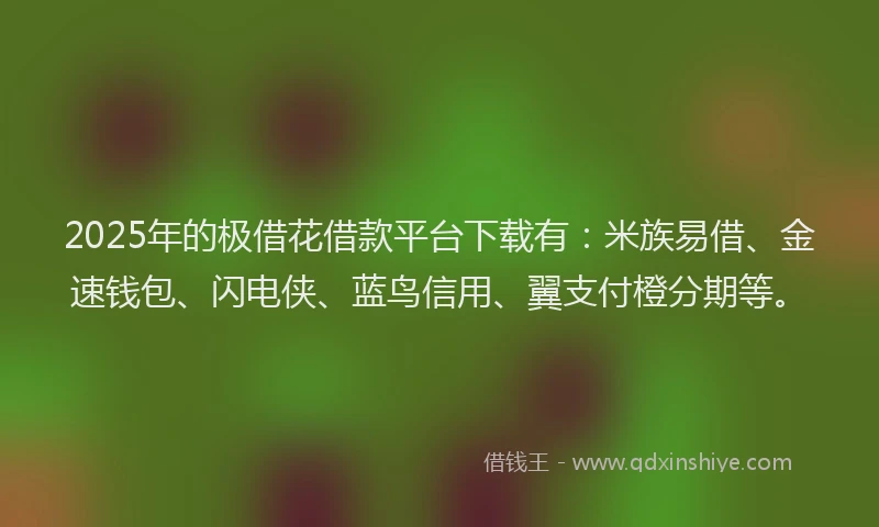 2025年的极借花借款平台下载有：米族易借、金速钱包、闪电侠、蓝鸟信用、翼支付橙分期等。