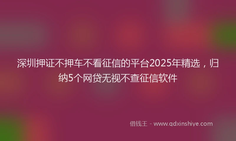 深圳押证不押车不看征信的平台2025年精选，归纳5个网贷无视不查征信软件