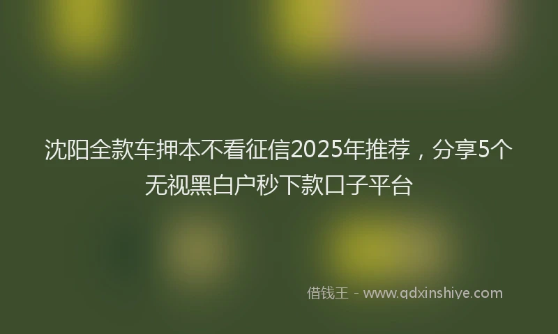 沈阳全款车押本不看征信2025年推荐，分享5个无视黑白户秒下款口子平台
