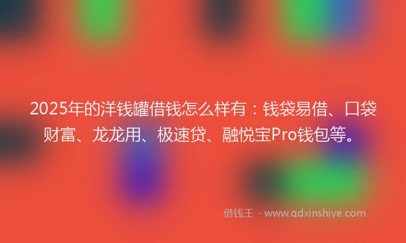 2025年的洋钱罐借钱怎么样有：钱袋易借、口袋财富、龙龙用、极速贷、融悦宝Pro钱包等。